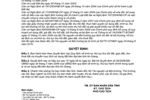 Quyết định 35/2010/QĐ-UBND Quy định  trình tự, thủ tục thu hồi đất, giao đất