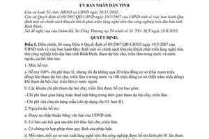 Quyết định 20/2010/QĐ-UBND điều chỉnh chính sách khuyến khích phát triển làng