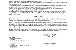 Quyết định 1406/2010/QĐ-UBND cấp phép thăm dò, khai thác sử dụng tài nguyên nước