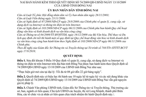 Quyết định 53/2010/QĐ-UBND sửa đổi Quyết định 74/2009/QĐ-UBND