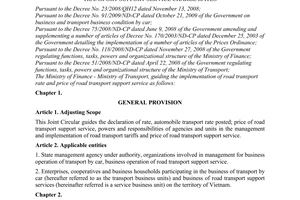 Joint Circular No. 129/2010/TTLT-BTC-BGTVT guiding implementation of road
