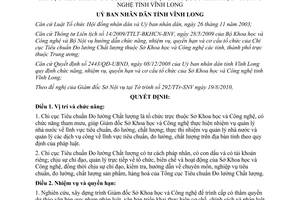 Quyết định 1957/QĐ-UBND 2010 chức năng nhiệm vụ quyền hạn Chi cục Tiêu chuẩn Vĩnh Long