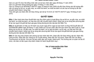 Quyết định 24/2010/QĐ-UBND quản lý hoạt động xe thô sơ, gắn máy