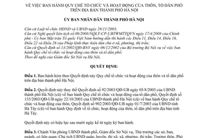 Quyết định 42/2010/QĐ-UBND Quy chế tổ chức hoạt động thôn tổ dân phố