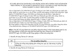 Thông tư 50/2010/TT-BNNPTNT sửa đổi Thông tư 50/2010/TT-BNNPTNT