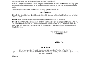 Quyết định 25/2010/QĐ-UBND đánh giá nghiệm thu đề tài khoa học xã hội nhân văn Khánh Hòa