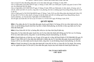 Quyết định 60/2010/QĐ-UBND phân cấp cho Ủy ban nhân dân quận, huyện quyết định