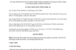 Quyết định 3864/QĐ-UBND-NN năm 2010 phát triển nông nghiệp ứng dụng công nghệ cao Nghệ An