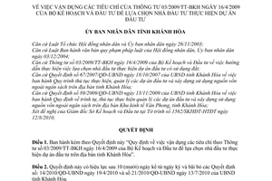 Quyết định 27/2010/QĐ-UBND vận dụng các tiêu chí lựa chọn nhà đầu tư