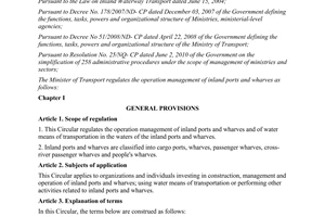 Circular No. 25/2010/TT-BGTVT provisions on operation management of inland ports