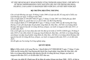 Quyết định 4554/QĐ-BCT bổ sung Quy hoạch phân vùng thăm dò, khai thác,