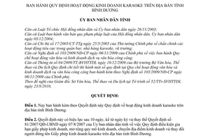 Quyết định 30/2010/QĐ-UBND hoạt động kinh doanh karaoke