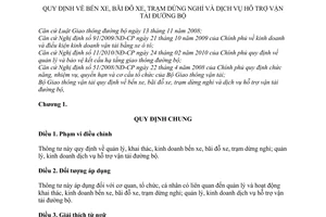 Thông tư 24/2010/TT-BGTVT bến xe, bãi đỗ xe, trạm dừng nghỉ