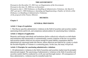 Decree No. 85/2010/ND-CP on sanctioning of administrative violations