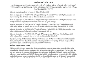 Thông tư liên tịch 102/2010/TTLT-BQP-BLĐTBXH-BNV-BTC hướng dẫn chế độ chính sách