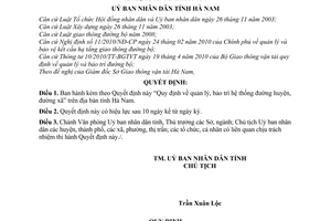 Quyết định 25/2010/QĐ-UBND quản lý bảo trì hệ thống đường bộ