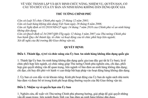 Quyết định 1360/QĐ-TTg  thành lập chức năng nhiệm vụ quyền hạn