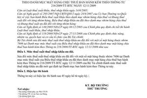 Thông tư 115/2010/TT-BTC sửa đổi mức thuế suất thuế nhập khẩu ưu đãi