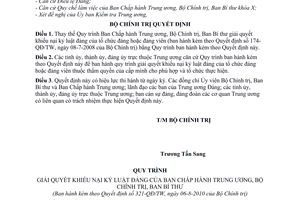 Quyết định 321-QĐ/TW  Quy trình giải quyết khiếu nại kỷ luật đảng