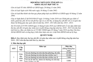 Nghị quyết 327/2010/NQ-HĐND mức thu học phí giáo dục mầm non Sơn La