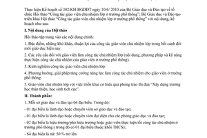 Công văn 4556/BGDĐT-NGCBQLGD tổ chức Hội thảoCông tác giáo viên chủ nhiệm