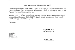 Công văn 2539/BHXH-GĐBHYTđăng ký khám chữa bệnh ban đầu và chuyển tuyến điều trị