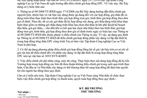 Công văn 1547/BXD-KTXD hướng dẫn điều chỉnh giá hợp đồng EPC