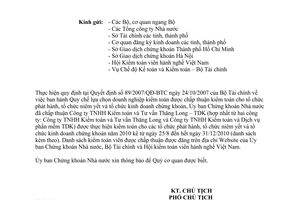 Công văn 2721/UBCK-QLPH công khai danh sách công ty kiểm toán được chấp thuận