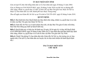 Quyết định 40/2010/QĐ-UBND chức năng nhiệm vụ quyền hạn Ban Tôn giáo Tây Ninh