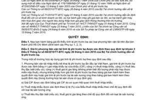 Quyết định 64/2010/QĐ-UBND bảng giá tối thiểu tính lệ phí trước bạ