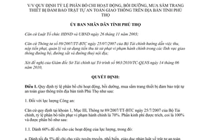 Quyết định 2729/2010/QĐ-UBND tỉ lệ phân bổ chi hoạt động mua trang thiết bị ATGT