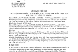 Kế hoạch 533/KH-BGDĐT-BVHTTDL-TƯĐTN-HLHPNVN-HKHVN phối hợp thực hiện phong trào