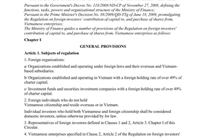 Circular No. 131/2010/TT-BTC guiding the regulation on foreign investors'