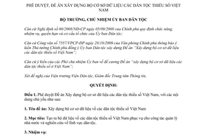 Quyết định 285/QĐ-UBDT năm 2010 phê duyệt Đề án Xây dựng bộ cơ sở dữ liệu
