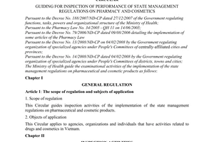 Circular No. 38/2010/TT-BYT guiding for inspection of performance of state