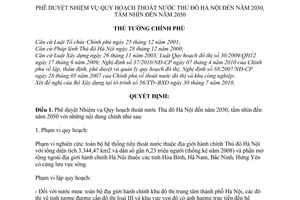 Quyết định 1654/QĐ-TTg phê duyệt Nhiệm vụ Quy hoạch thoát nước Thủ đô