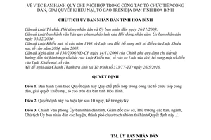 Quyết định 12/2010/QĐ-UBND Quy chế phối hợp trong công tác tổ chức tiếp