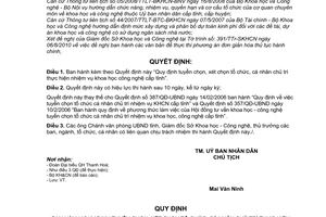 Quyết định 3166/2010/QĐ-UBND tuyển chọn xét chọn nhiệm vụ khoa học công nghệ