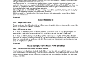 Thông tư 52/2010/TT-BNNPTNT hướng dẫn khảo nghiệm, công nhận, đặt tên phân bón