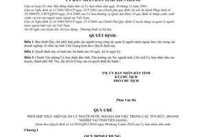 Quyết định 14/2010/QĐ-UBND Quy chế phối hợp thực hiện quản lý người nước ngoài