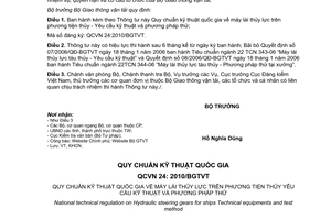 Thông tư 27/2010/TT-BGTVT Quy chuẩn kỹ thuật quốc gia máy lái thủy lực