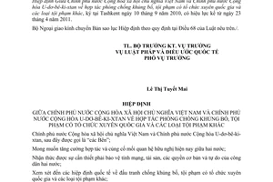 Thông báo hiệu lực Hiệp định về hợp tác phòng chống khủng bố, tội phạm có tổ chứ