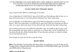 Quyết định 18/2010/QĐ-UBND sửa đổi nhiệm vụ quyền hạn tổ chức Sở Tư pháp Sóc Trăng