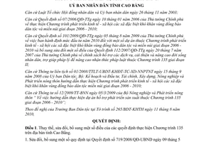 Quyết định1500/2010/QĐ-UBND sửa đổi Quyết định thực hiện Chương trình 135 Cao Bằng