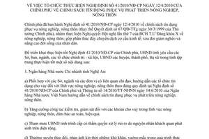 Chỉ thị 17/2010/CT-UBND thực hiện 41/2010/NĐ-CP chính sách tín dụng phục vụ phát triển nông nghiệp Nghệ An