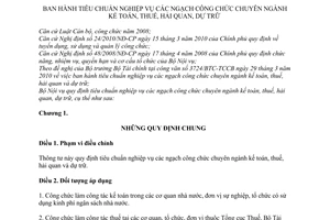 Thông tư 09/2010/TT-BNV tiêu chuẩn nghiệp vụ các ngạch công chức chuyên ngành