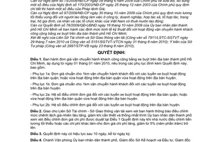 Quyết định 67/2010/QĐ-UBND đơn giá chi phí vận chuyển hành khách công cộng