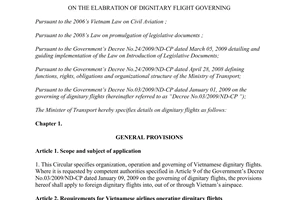 Circular 28/2010/TT-BGTV dignitary flight governing