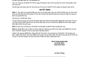 Quyết định 1745/QĐ-UBND năm 2010 giá tối thiểu tính lệ phí trước bạ xe hai bánh gắn máy Quảng Trị