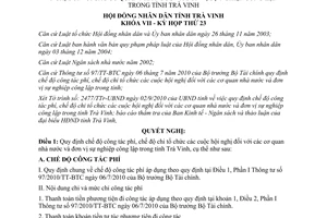 Nghị quyết 03/2010/NQ-HĐND chế độ công tác phí chi tổ chức hội nghị Trà Vinh